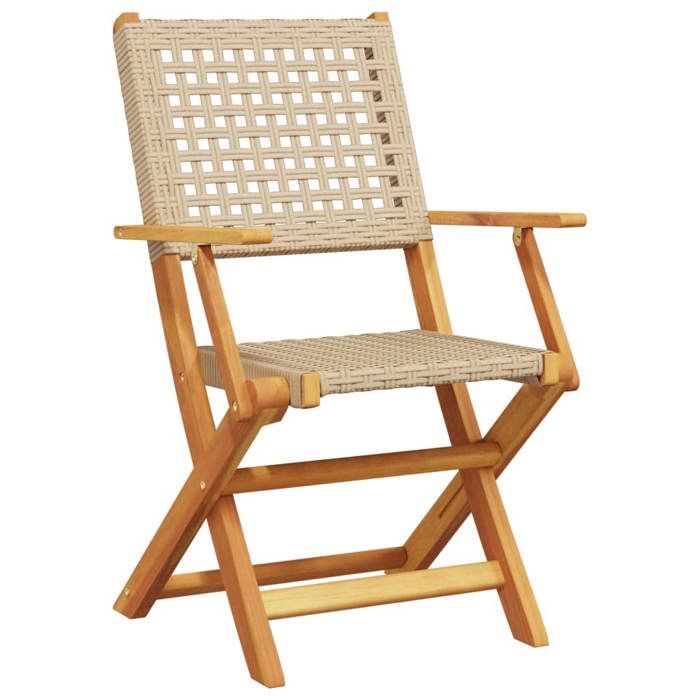 VidaXL Folding Garden Chairs Set of 6 Beige Rattan and Solid Wood, Garden Seat, Patio Chair, Dining Chair of 3214563