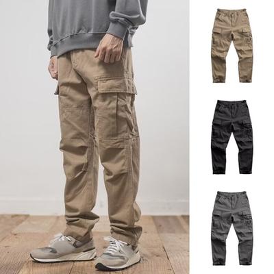 Men Cargo Pants Loose Solid Color Vintage Style High Street Style Wide Leg Straight Leg Multi Pockets Streetwear Outdoor Travel Trousers