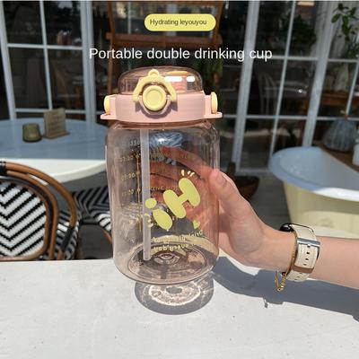 Dormitorio Studenti Grande Capacità Manico Doppia Cannuccia per Bevande Tazza Uomini e Donne Ufficio Tempo Libero Coppia Esterno Tè al Latte Tazza di Plastica