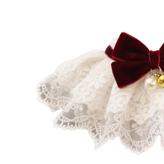 Bandana Adorável para Animal de Estimação Textura Macia Moda Laço de Veludo Renda Coleira para Cão Gato Com Sino Pequeno para Filhote