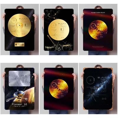 Voyager 1 Goldene Schallplatte Metallschilder Weltraumposter Heimdeko Blechschild Plakette für Wanddekoration Gamerzimmer-Dekoration