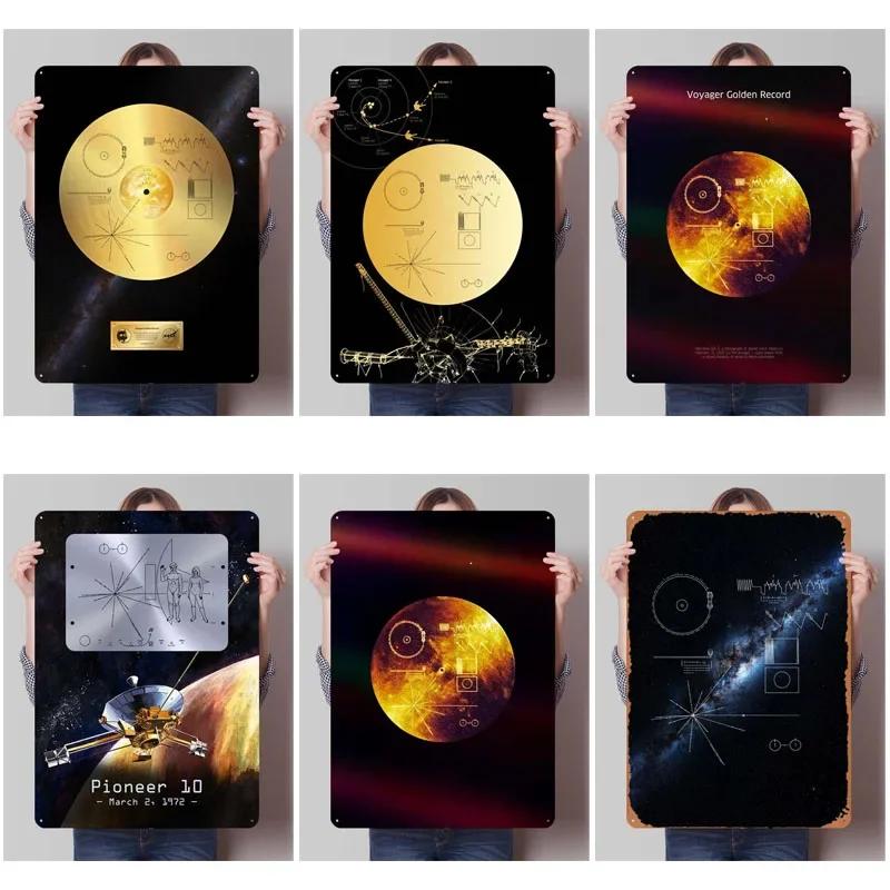 Voyager 1 Zlatá deska Kovové cedule Vesmírné plakáty Dekorace do domácnosti Plechový cedule Tabulka pro výzdobu nástěnného umění Dekorace herního pokoje