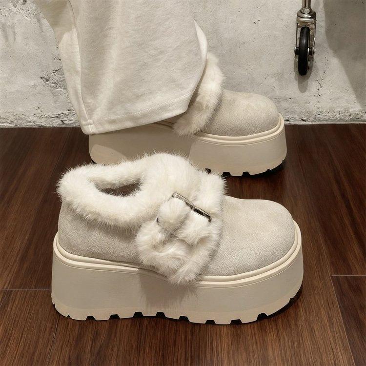 White muffin platform snow boots winter new small height increase velvet warm Birkenstock cotton shoes