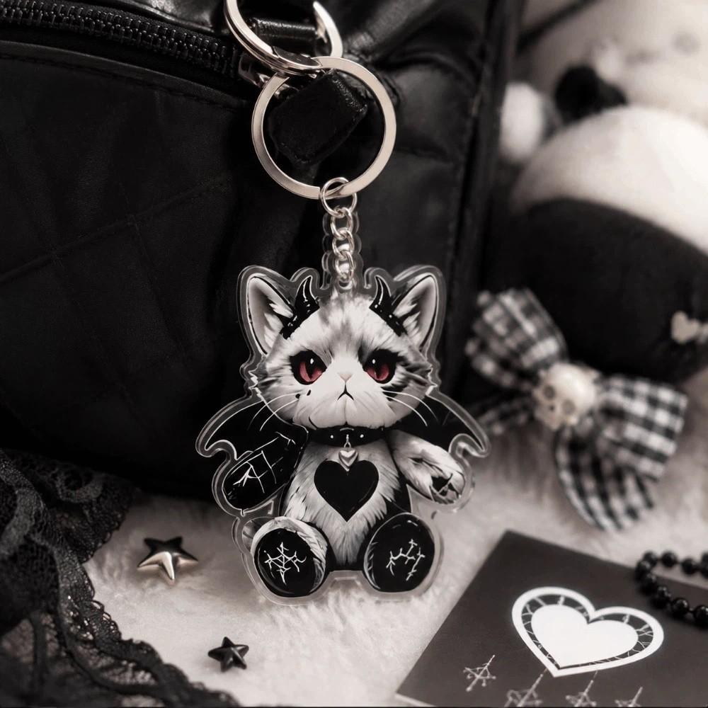 Halloween Gothic Cat Keychain Acrylic Bag Charm Creative Kitten Pendant Bag Decoration