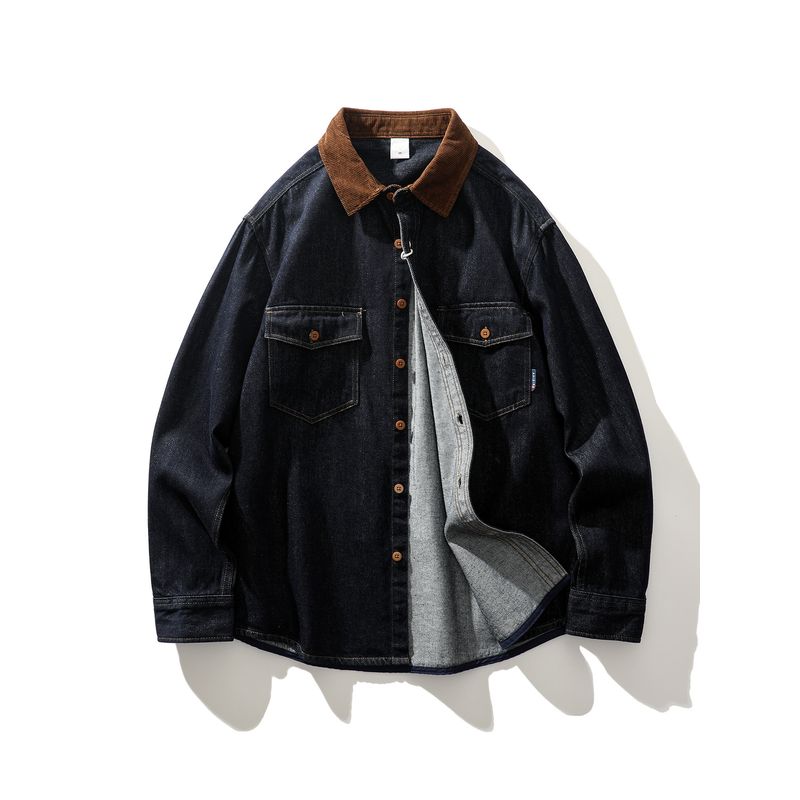 American Retro Amekaji Heavy-Duty Denim Work Shirt for Men, Spring and Autumn Hunting Jacket, Foreign Trade Men's Shirt