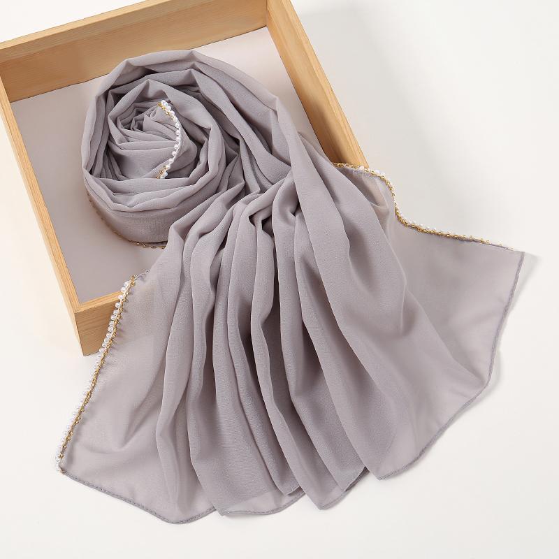 

Pearl Chiffon Hijabs Vine Heavy Industry Embroidery Lace Edge Long Scarf Light Scarf Headscarf Shawl Turban Hijab For Women