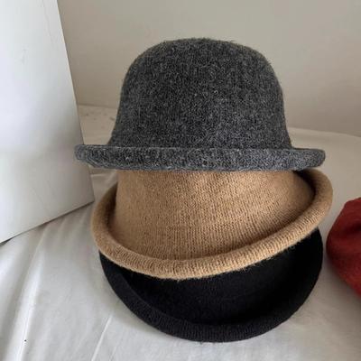 Rolled Up Small Bun Top Hat for Women  Solid Color Wool Basin Hat  Fisherman's Hat  Domed Fashionable Knitted Woolen Hat