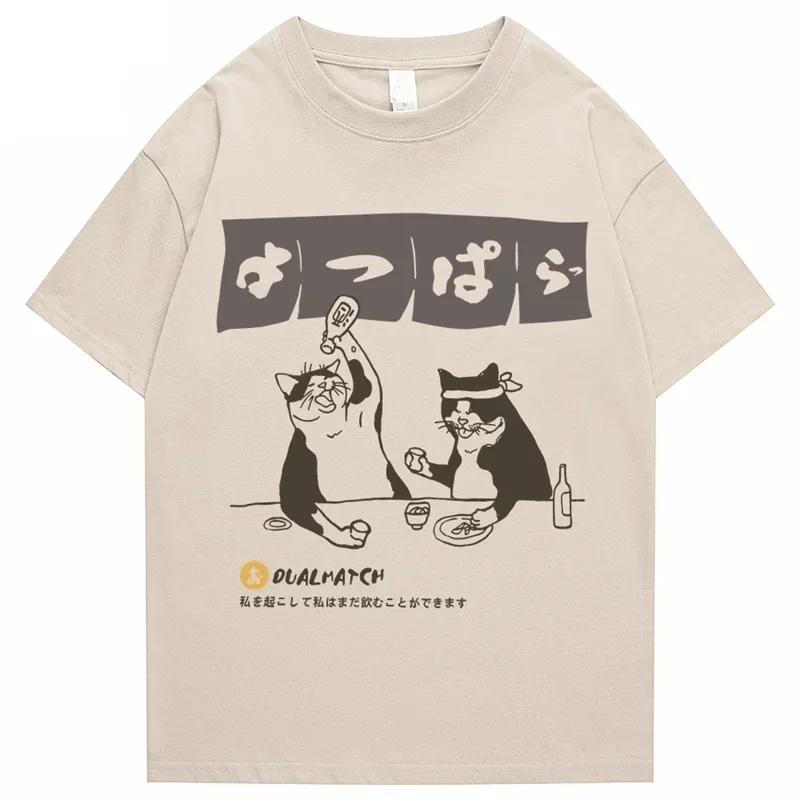 Summer High Quality Men's Cotton T-shirt Street Fashion Harajuku Style T-shirt Japanese Cartoon Pattern Short Sleeve Top