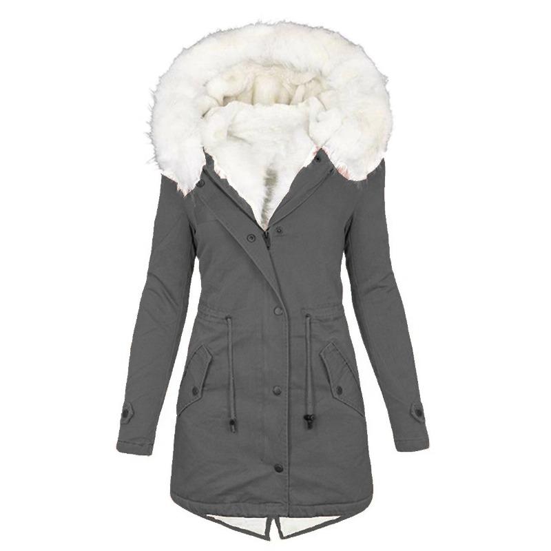 Large and Thickened Cotton Clothes, Medium and Long Pies In Autumn and Winter, Overcome Fur Collar Hooded Warm and Fleece Jacket for Women