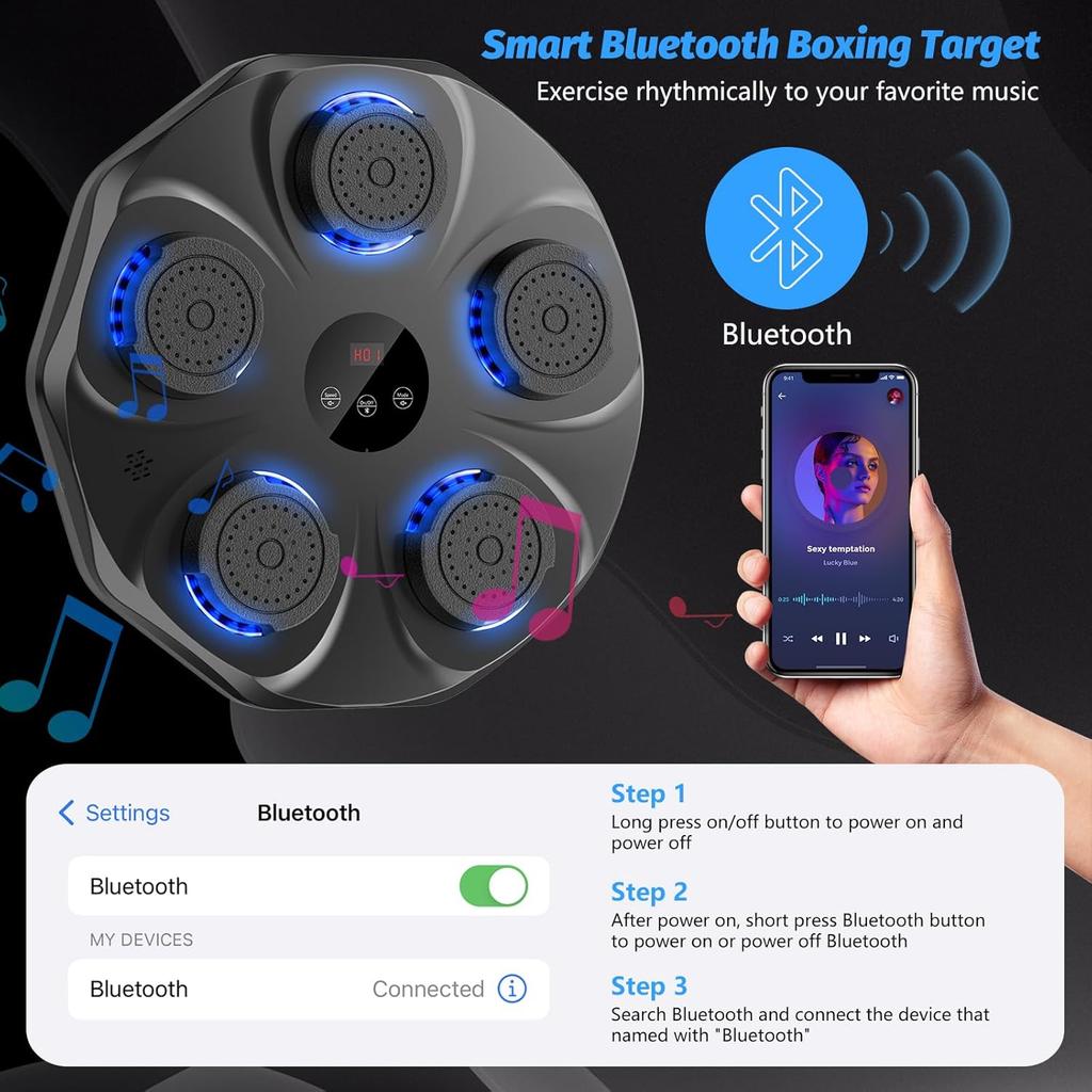 Music Boxing Machine with 9 Modes & 9 Speeds, Wall-Mounted Electronic Punching Trainer for Adults & Kids