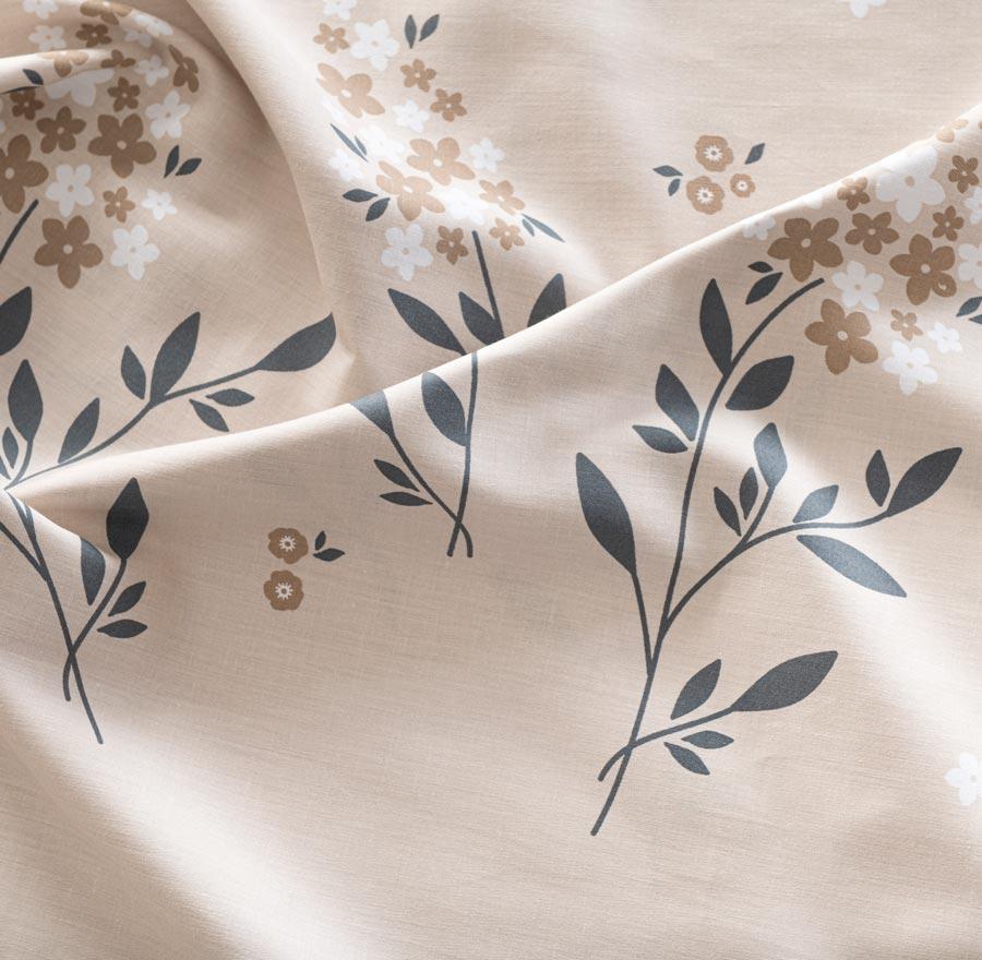 Amalia - Satin Bedding Set - Beige with Blue and Caramel Accents - Small Flowers - 220X200 Cm