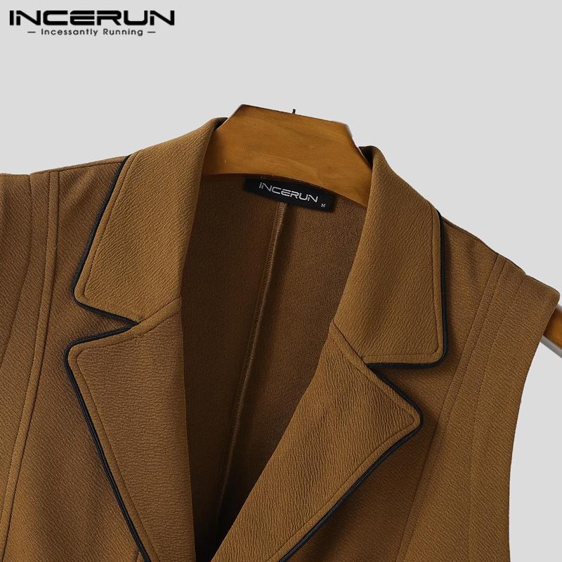 INCERUN Men Lapel Neck Sleeveless Stitching Casual Thin Slim Vest Waistcoat