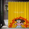 Crayon Shin-Chan Himawari & Pink Crocodile Toy Cartoon 2D Print Waterproof Shower Curtain, Minimalist White With Colorful Stars