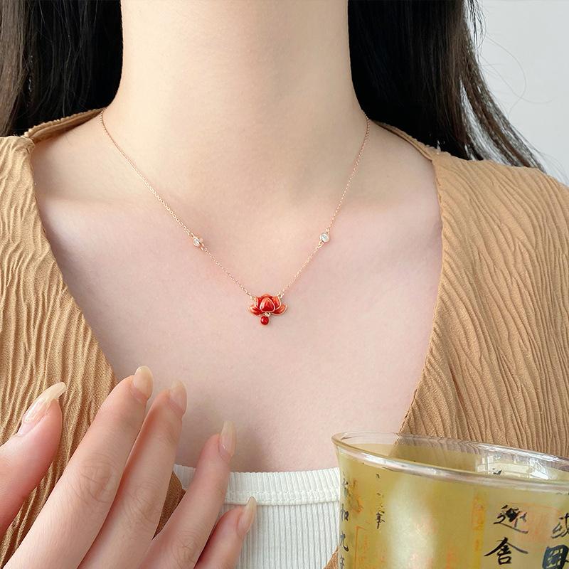 Collar Loto Rojo Mujer Nuevo Chino Alta Calidad Estilo Chino Collar Cadena Adorno
