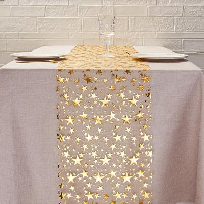 Gold Star Glitter Metallic Table Runner Bling Star Table Cloths Runner Thin Mesh Tabletop Metallic Roll for Home Party Dinner