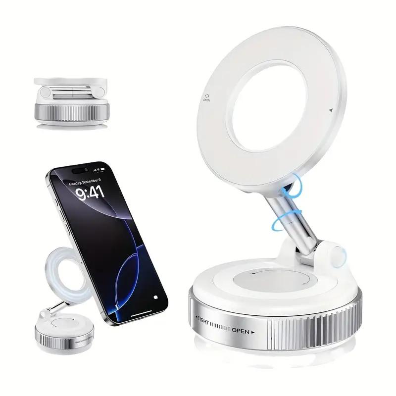 360° Foldable Vacuum Magnetic Phone Holder, Magnetic Car Phone Mount, Hands-Free Suction Cup Phone Holder for Smooth Surface