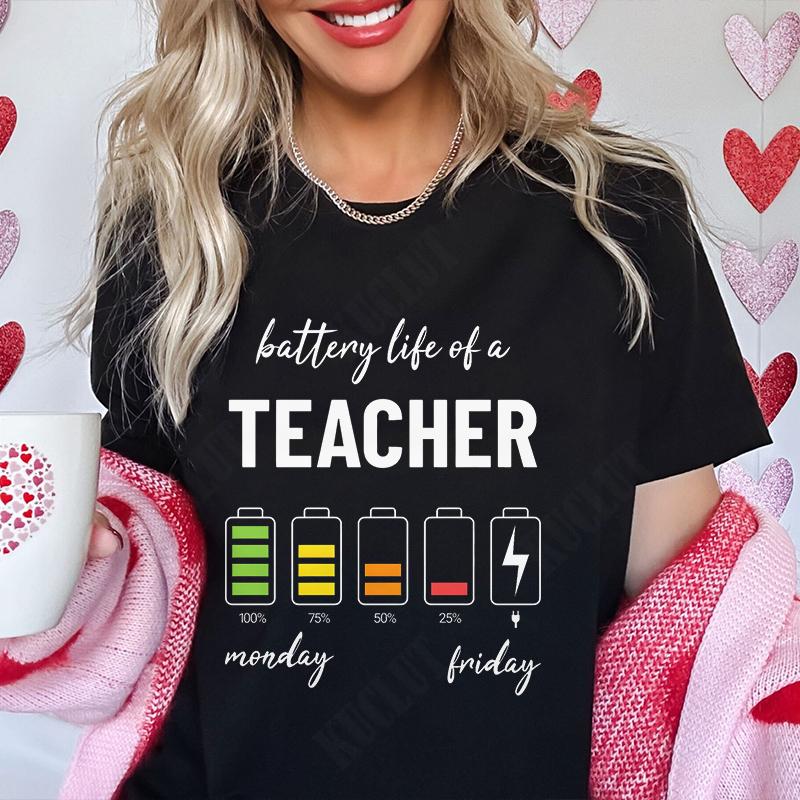 

Battery Life of Teacher Print T Shirt Women Summer Fashion Tshirt Casual Female Tees for Lady Short Sleeve Tops Harajuku Fashion S