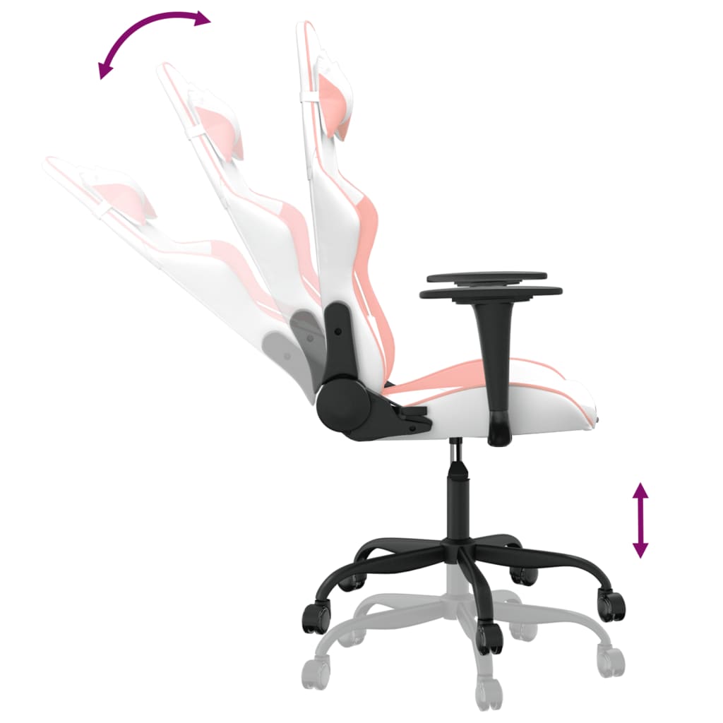 Gaming Chair with Massage Function White and Pink Artificial Leather