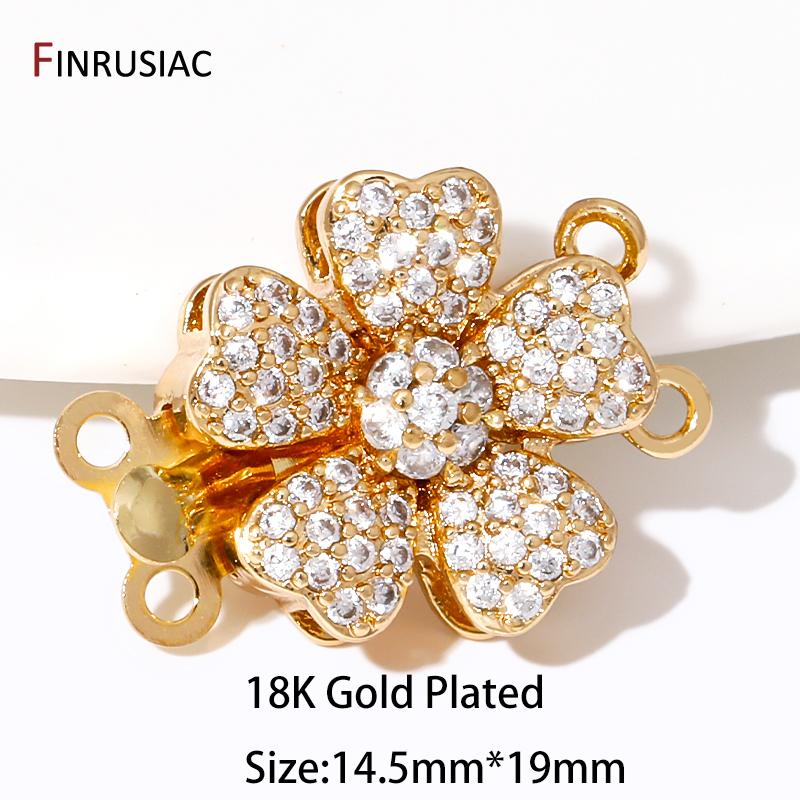 

18K Gold Plated Brass Flower Shape Slide Clasps,Inlaid Zircon Lock Layered Clasps Connector For DIY Jewelry Making Supplies 1 piece