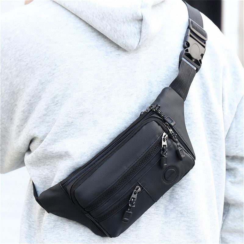 Men’s Waist Bag Large Capacity Crossbody Chest Bag Multi Pocket Nylon Sling Pack Casual Travel Belt Bag