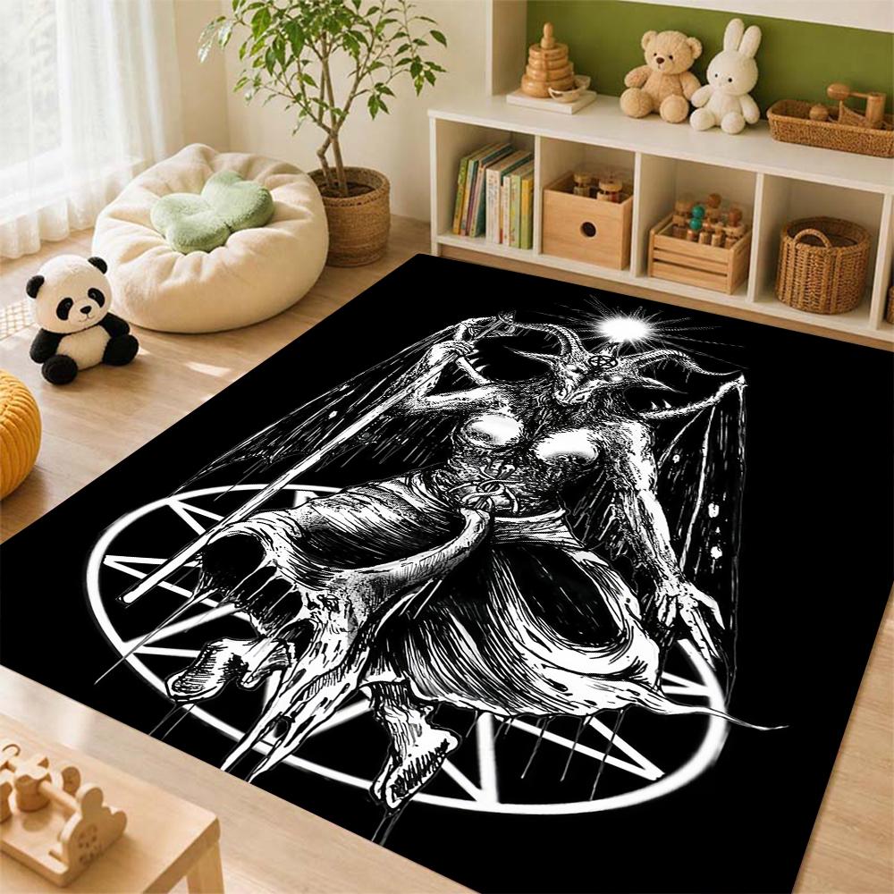 Dark Occult Baphomet Pentagram Art Indoor Rug Thick Nonslip Carpet For Hallway Doorway Kitchen Home Decor Birthday Gift
