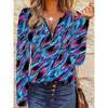 All-over Printed Textured Zipper T-shirt, Casual Long-sleeved Top, Suitable for Spring and Autumn, Suitable for Home and Outdoor Wear