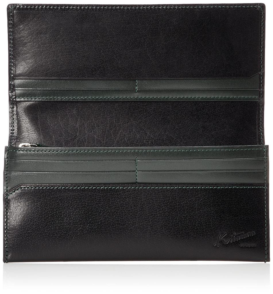 Long Wallet Buffalo Leather NH0810 Stitch 15301 [Kitamura] Men's Black/Green [Black]
