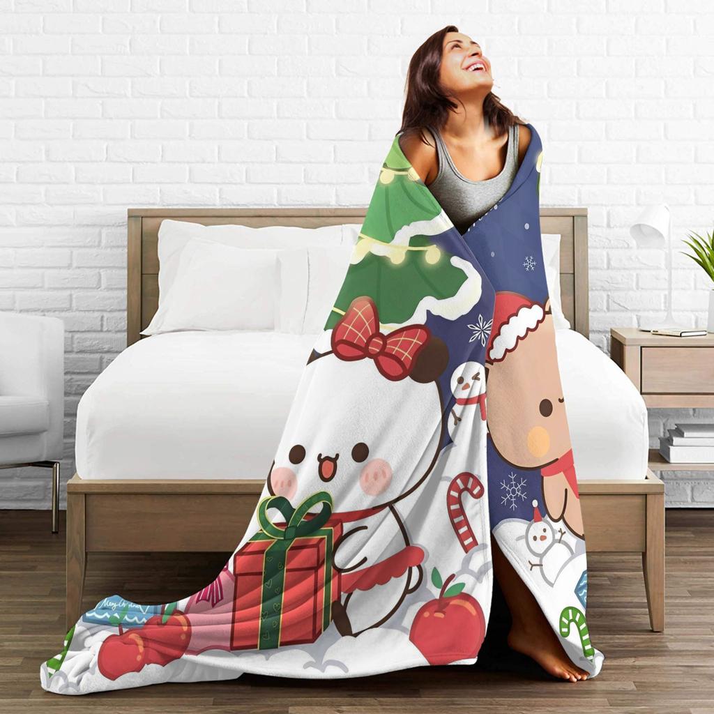 Bubu Dudu Christmas Flannel Blanket Winter Soft Warm Throw Blanket for Kids Adult Home Decor Graphic Bedspread Sofa Bed Cover