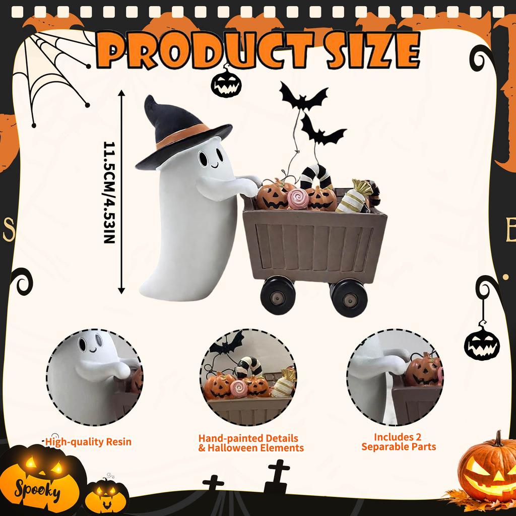 Halloween Hat And Candy Cart Desktop Ornament,Holiday Decorations,Holiday Gifts For Friends
