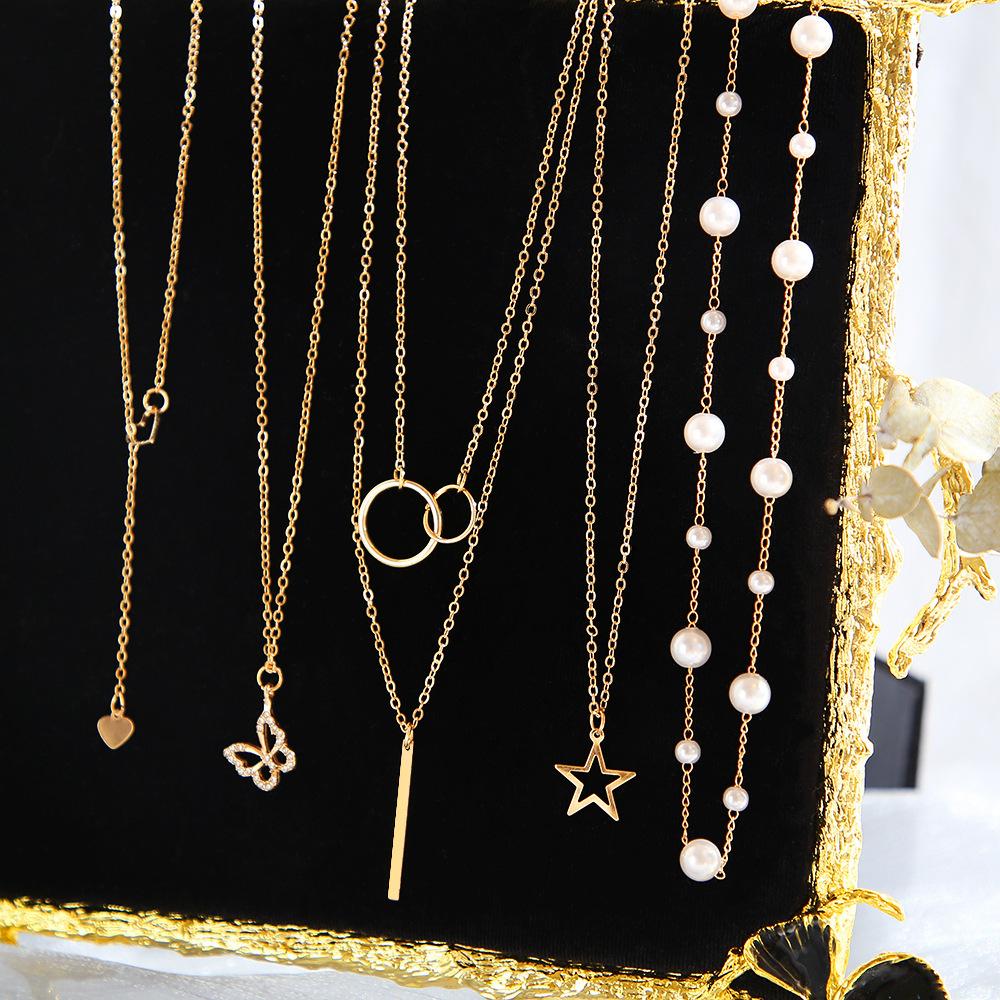 17KM 5-piece Set Ins Creative Personality Niche Set Necklace Women's Pentagram Love Butterfly Artificial Pearl Necklace
