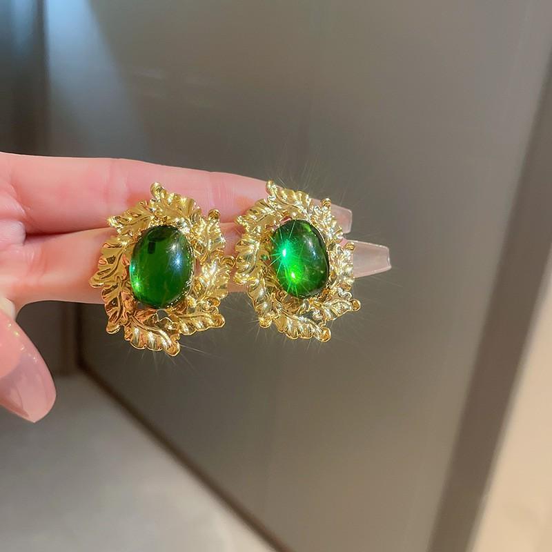 Silver Needle Green Butterfly Flower Pearl Stud Earrings Small Fresh High-end Earrings Earrings Women