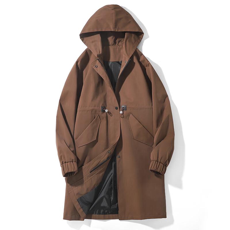ROMON Men's Hooded Mid-Length Trench Coat