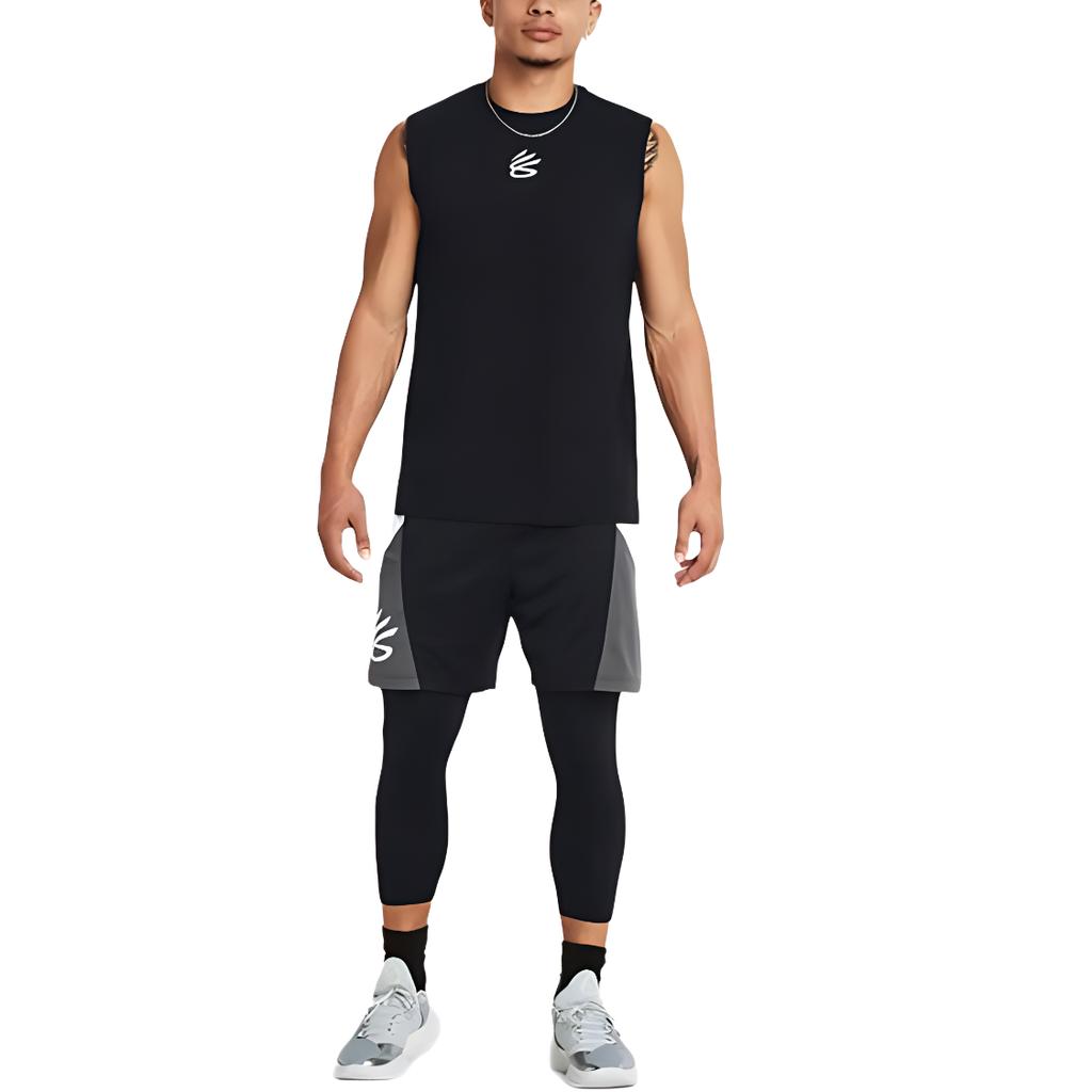 Under Armour Curry Splash Shorts Letter Pattern Print Drawstring Mid Rise Fitted Casual Shorts Men shorts Black 1380327-002