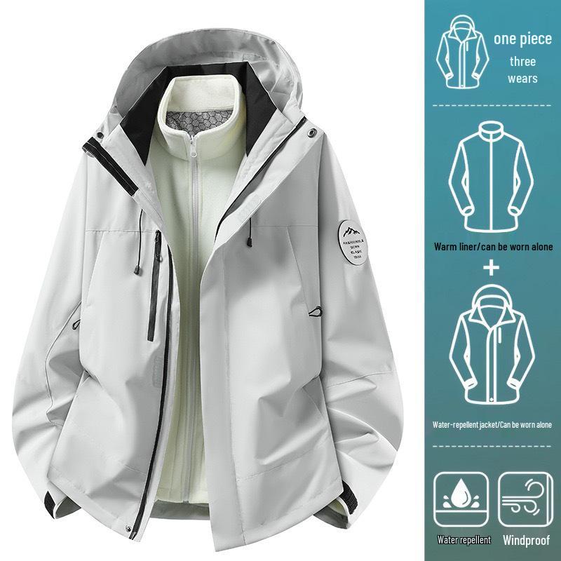 Camel Unisex 3-in-1 Mountaineering Jacket: Graphene-Lined, Windproof, Waterproof, and Warm, New Style, Two-Piece Set.