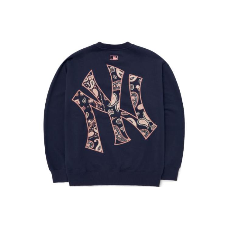 New MLB Cashew Flower Sweatshirts Women's Dark Blue 3AMTI0126-50NYD