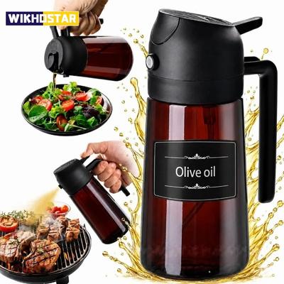 2-in-1 Glass Oil Dispenser and Sprayer Family Kitchen Air Fryer Spray Camping Barbecue Cooking Oil Sprayer 470ml Plastic Bottle