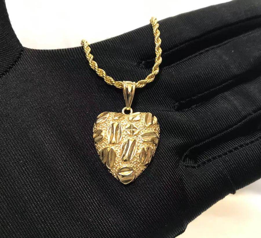 Hip Hop Unique Design Gold Nugget Diamond Cut Heart Shaped Charm Pendant Necklace for Women/Men Jewelry