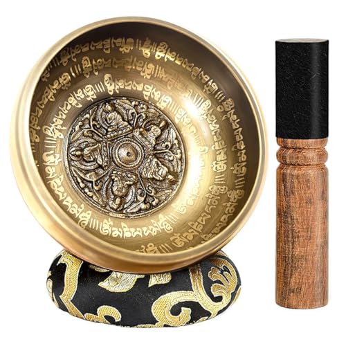 NGELOM Singing Bowl, Overtone, Made of 7 Metals from Nepal, Traditional Carving, Yoga, Meditation, Beginner-Friendly, 11cm Diameter, Includes Stick, C