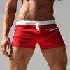 Men Solid Color Swimming Trunks Drawstring Pocket Slim Fit Beach Shorts Swimwear