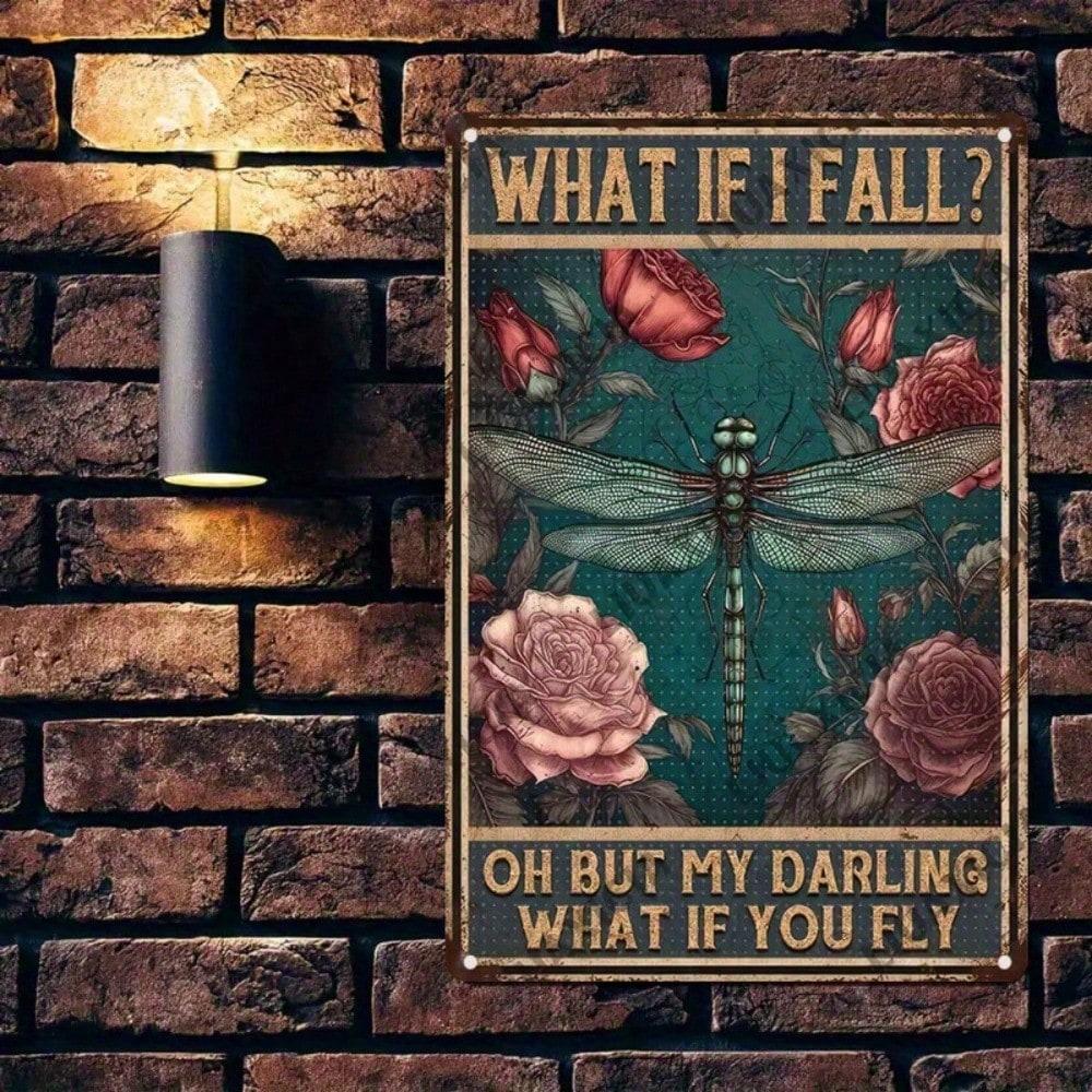 Dragonfly Metal Tin Sign Motivational Wall Decor Vintage Rustic