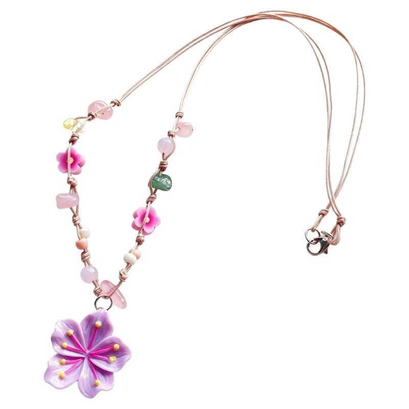 Colorful Beaded Flower Necklace For Women And Girls Trendy Resin Floral Pendant Clavicle Chain Jewelry Accessory