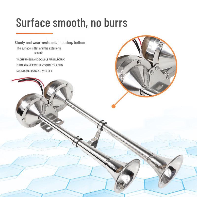 12V/24V Stainless Steel Yacht Horn, Single/Double Tube, High/Low Tone, Waterproof, Super Loud.