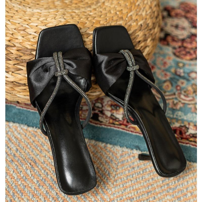New Women Bow Rhinestone Slippers Women High Heel Sandals Women Mesh Plus Size Sandals Sandalias Mujer