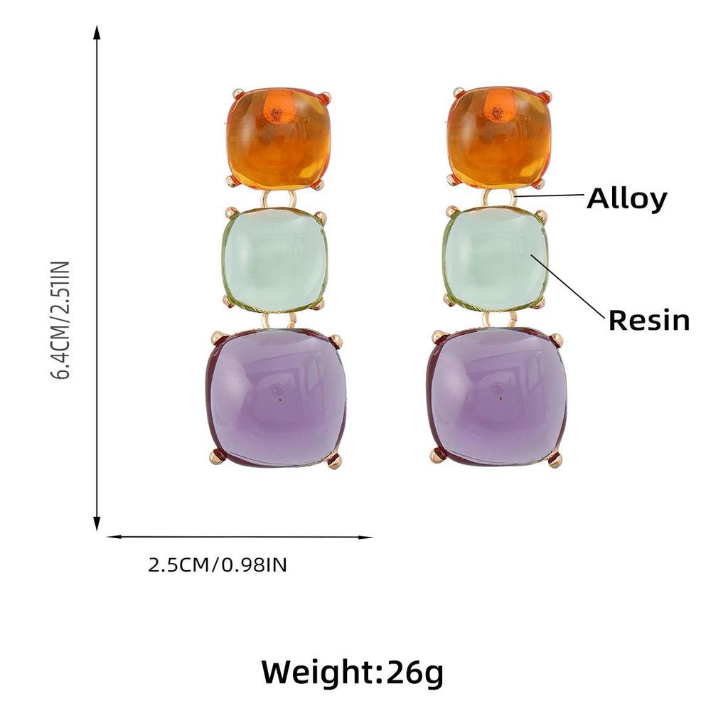 Square Alloy Resin Bohemian Earrings and Necklace Sets for Women - European and American Ethnic Style Jewelry