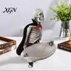 Halloween Party Supplies Skeleton Decorative Tray, Gothic Storage Tray with Black Cape Red Desktop Jewelry Organizer Bow, Multifunctional for