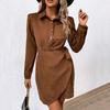 YYFS Moda damska Jesień Zima Jednolity kolor Drukuj Długie rękawy POLO Casual Sukienki