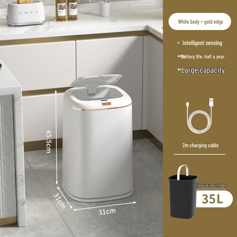 

2026 Smart Home Trash Can: Light Luxury, 40L Hidden Press Ring, Automatic Sensor. Rechargeable - 1200mAh