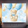 2D Newborn Backdrop, Watercolor Bear with Blue Balloons