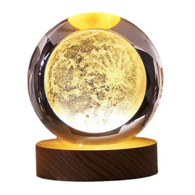 Crystal Ball Night Light 3D Engraving Technology Clear Pattern Soft Light USB Interface Wooden Base