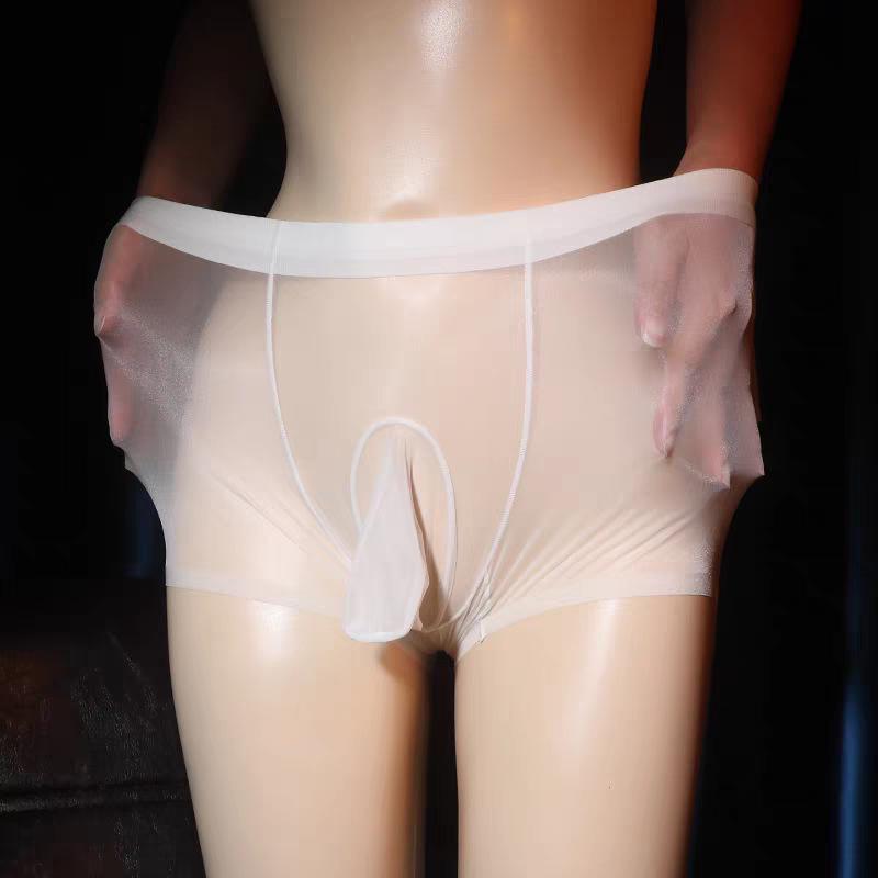 Herre Ice Silk Gjennomsiktig Truser med JJ-lomme Separasjon - Sexy, Oljete Naken Følelse, Pluss Størrelse Bokserundertøy